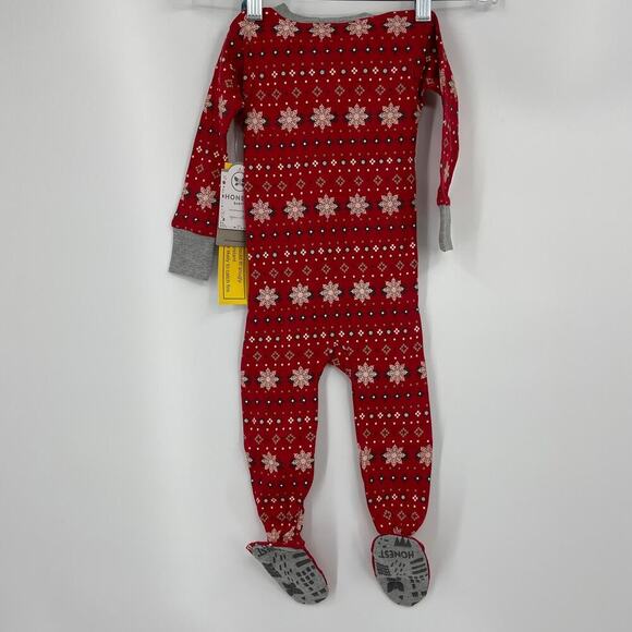 Honest Baby Pajama Size 12 Months Footed Fair Isle Red Snowflake Organic Cotton - Picture 5 of 7